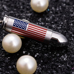 Stainless Steel American Flag Bullet Pendant Cremation Urn Necklace