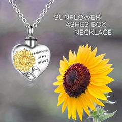 Heart Sunflower Pet Memorial Urn Necklace Cremation Jewelry