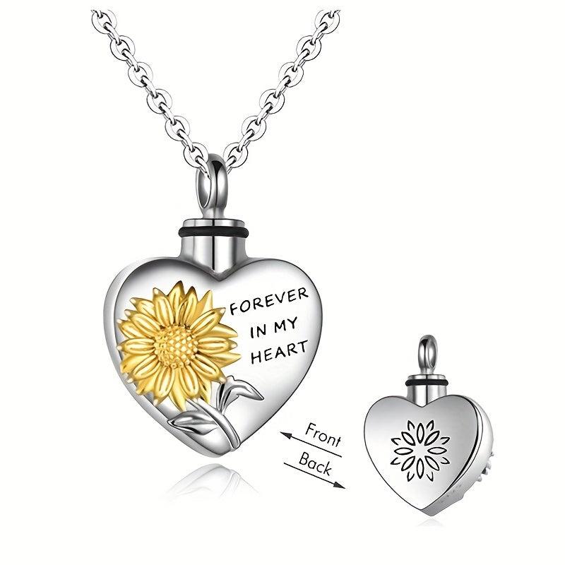 Heart Sunflower Pet Memorial Urn Necklace Cremation Jewelry