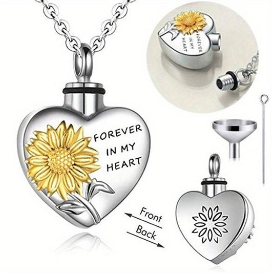 Heart Sunflower Pet Memorial Urn Necklace Cremation Jewelry
