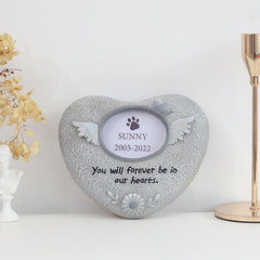 Resin Pet Headstone with Photo Frame - Dog Memorial Stone