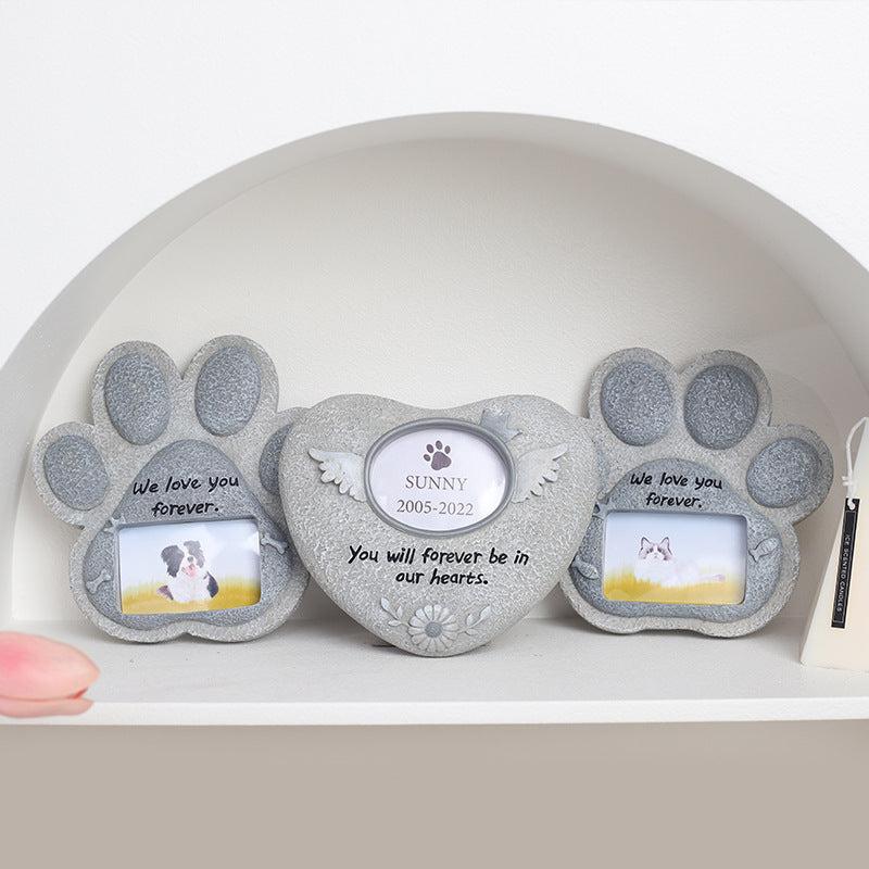 Resin Pet Headstone with Photo Frame - Dog Memorial Stone