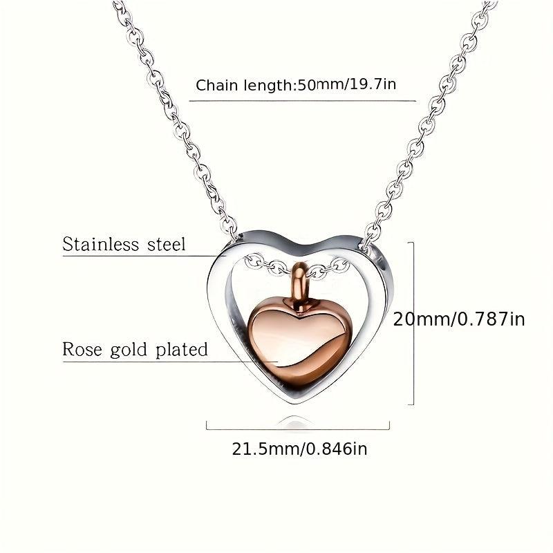 Double Heart Cremation Necklace Stainless Steel Memorial Locket Keepsake
