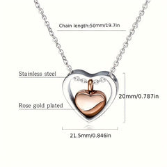 Double Heart Cremation Necklace Stainless Steel Memorial Locket Keepsake