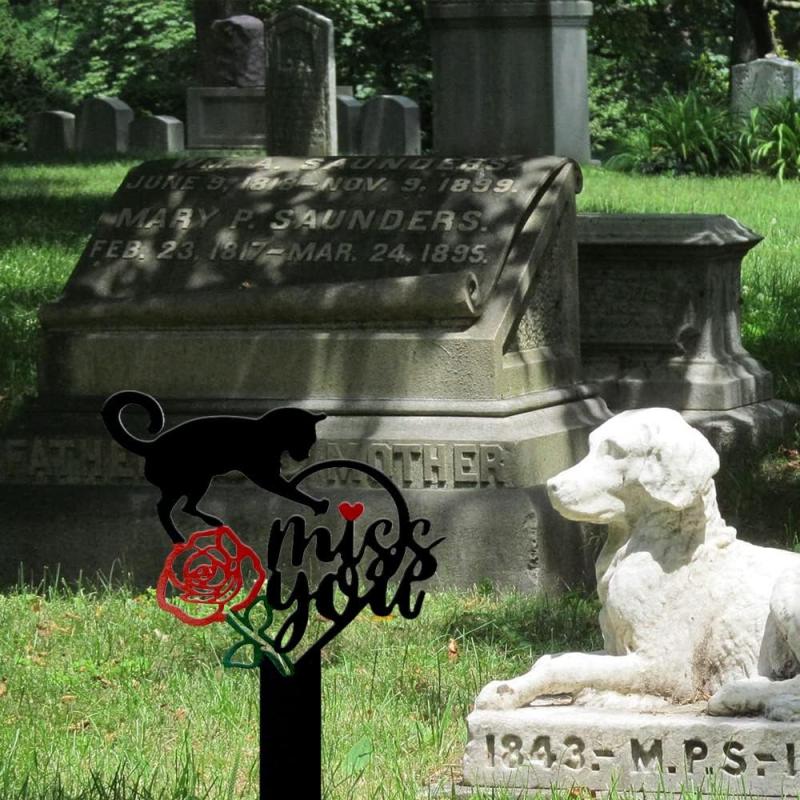 Personalized Cat Memorial Stake with Cross Durable Grave Marker