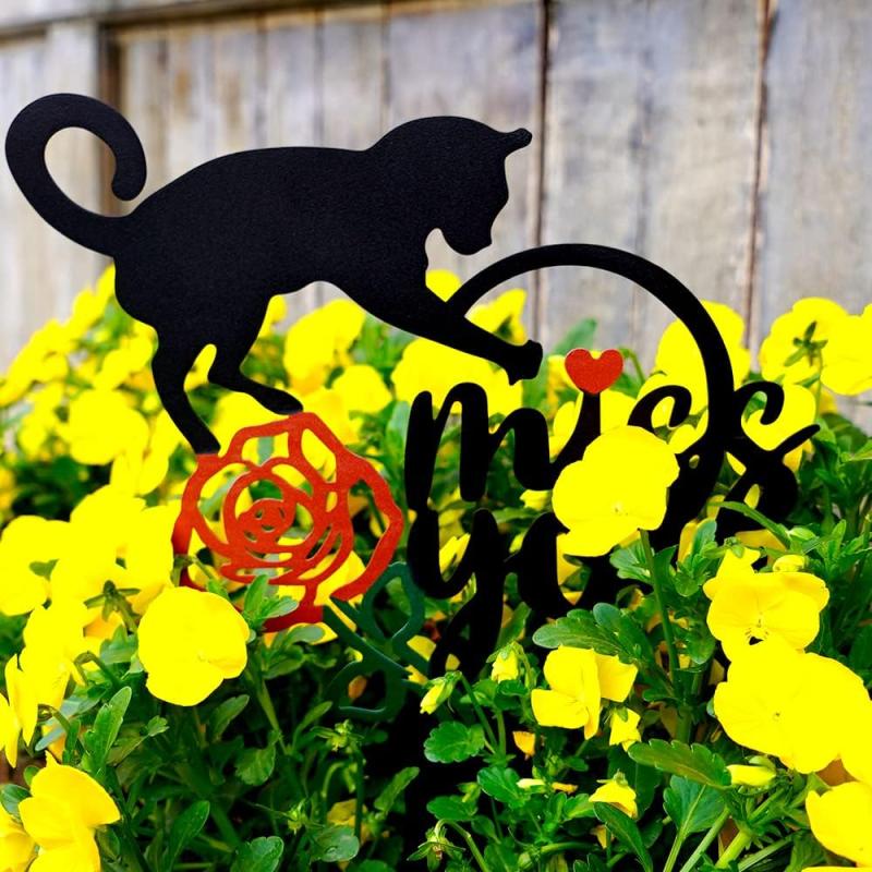 Personalized Cat Memorial Stake with Cross Durable Grave Marker