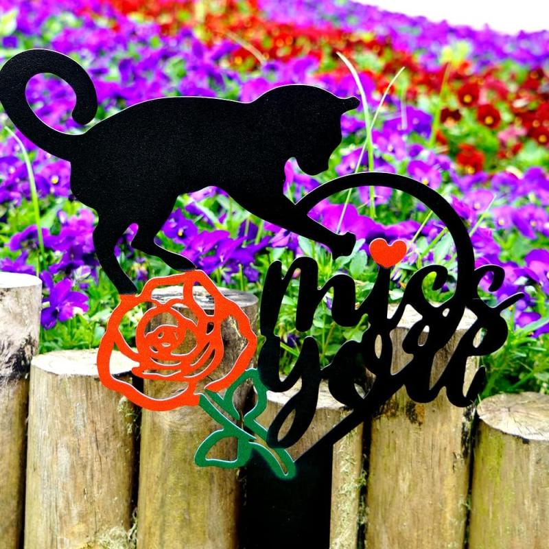Personalized Cat Memorial Stake with Cross Durable Grave Marker