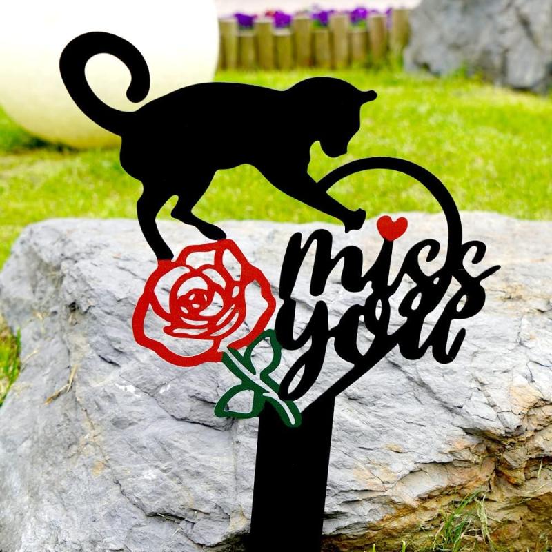 Personalized Cat Memorial Stake with Cross Durable Grave Marker