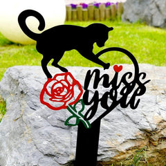 Personalized Cat Memorial Stake with Cross Durable Grave Marker