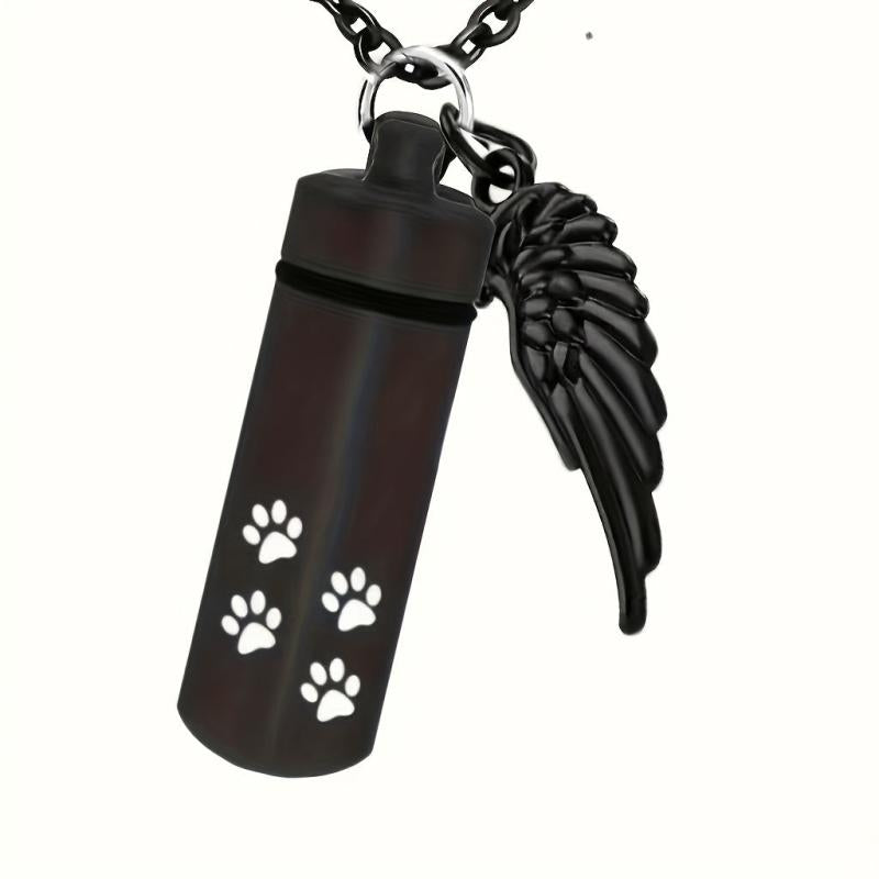 Cylinder Cremation Urn Necklace For Ashes With Angel Wing
