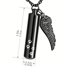 Cylinder Cremation Urn Necklace For Ashes With Angel Wing