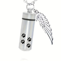 Cylinder Cremation Urn Necklace For Ashes With Angel Wing