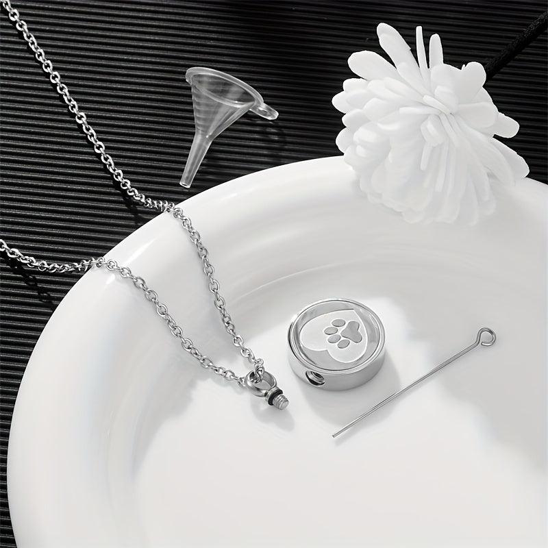 Stainless Steel Memorial Urn Paw Pattern Pendant Necklace