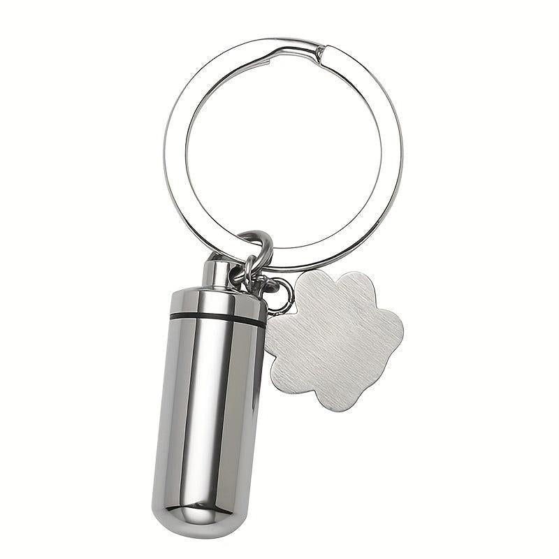 Stainless Steel Paw Print Memorial Cremation Urn Key Chain