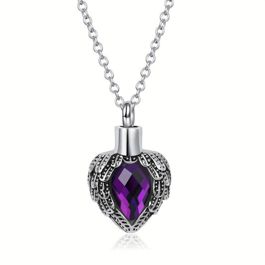 Heart Urn Necklace Birthstone Stainless Steel Ashes Pet Friends