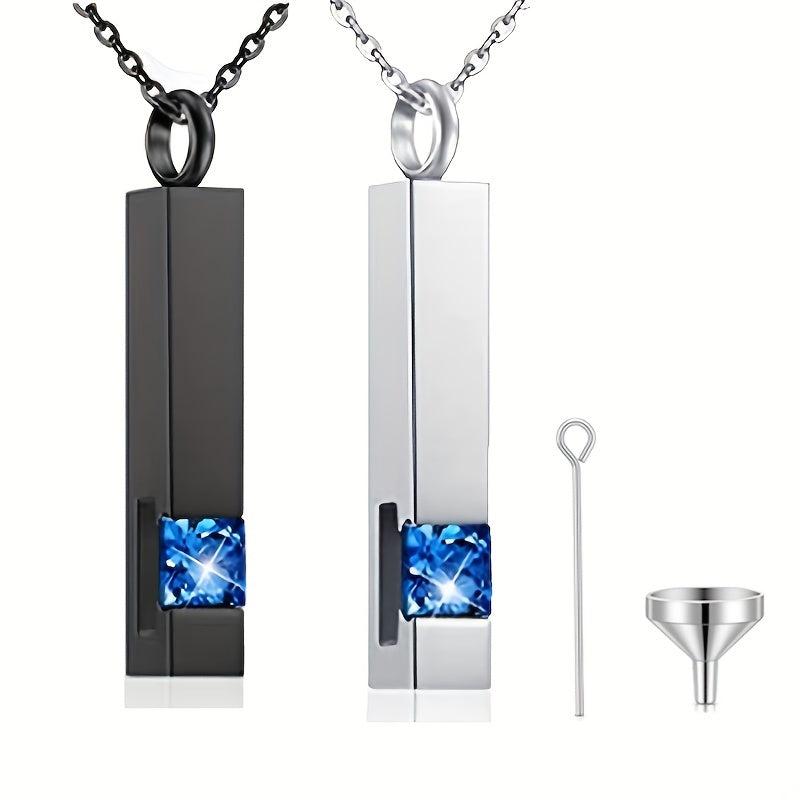 Square Zircon Cremation Necklace Stainless Steel Bottle Locket