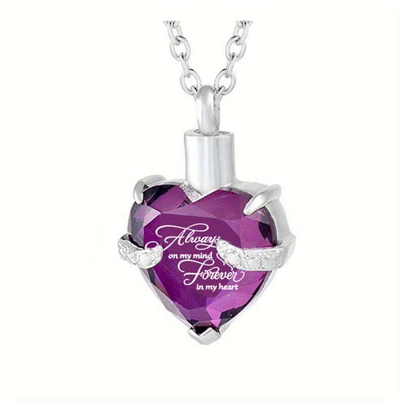 Heart Cremation Urn Necklace with Birthstone Crystal Inlaid Pendant