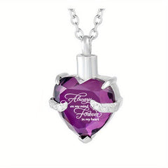 Heart Cremation Urn Necklace with Birthstone Crystal Inlaid Pendant