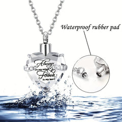 Heart Cremation Urn Necklace with Birthstone Crystal Inlaid Pendant
