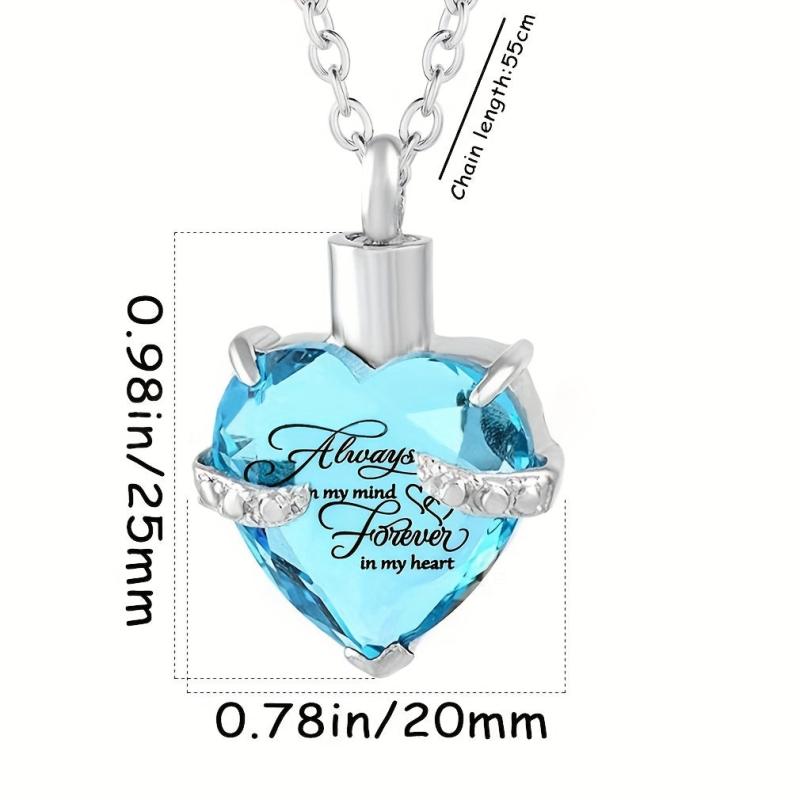 Heart Cremation Urn Necklace with Birthstone Crystal Inlaid Pendant