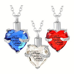 Heart Cremation Urn Necklace with Birthstone Crystal Inlaid Pendant