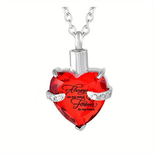 Heart Cremation Urn Necklace with Birthstone Crystal Inlaid Pendant