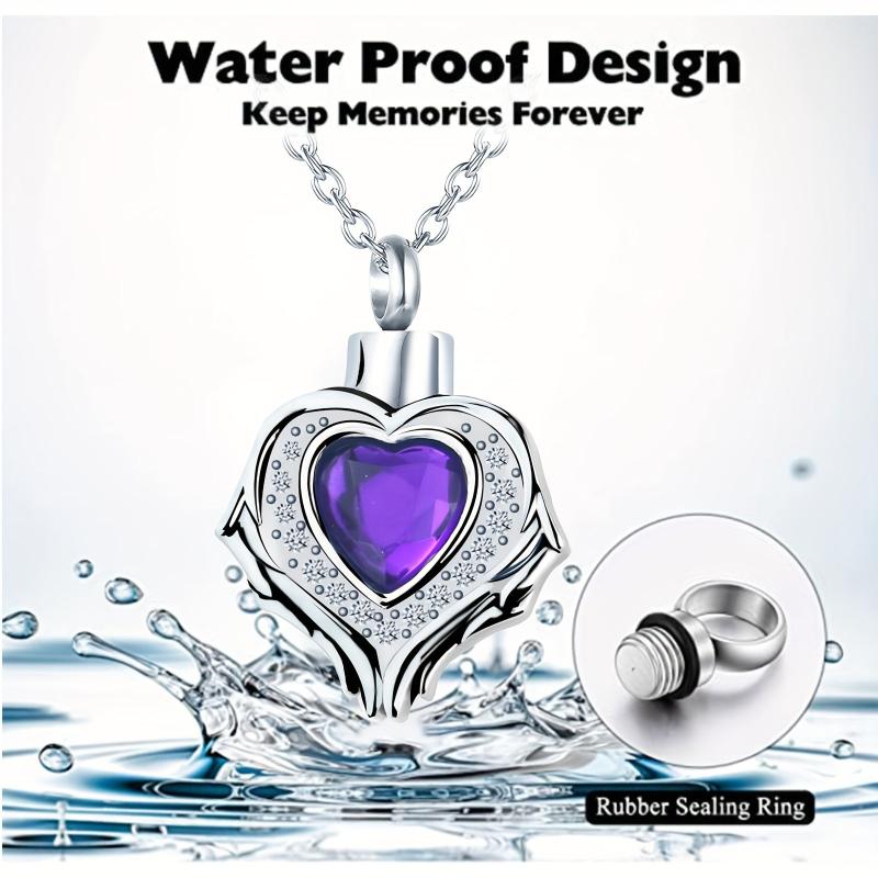 Heart Memorial Urn Necklace Pendant 12 Birthstone Colors Keepsake Crystal Ashes