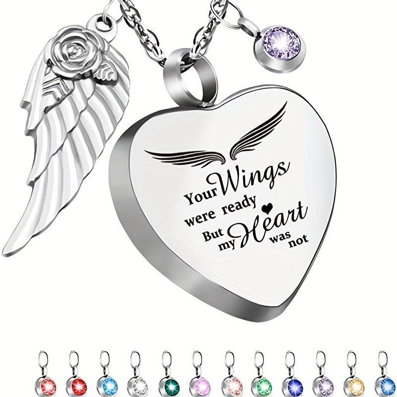 Heart Shaped Pet Necklace with Birthstones Stainless Steel Memory Keeper