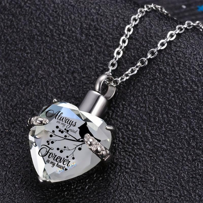Heart Memorial Keepsake Pendant with Birthstone Crystals Cremation Jewelry