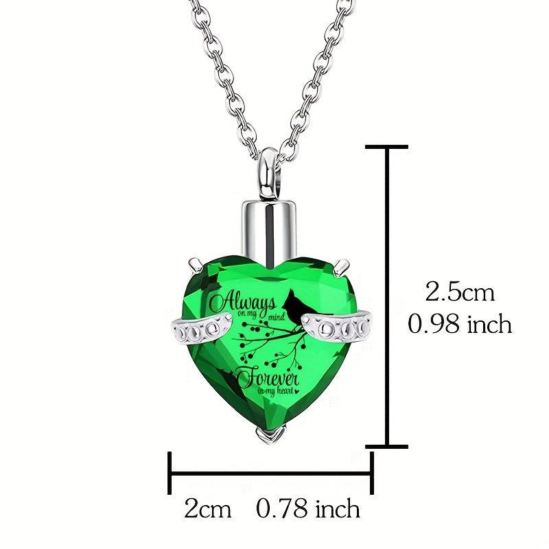 Heart Memorial Keepsake Pendant with Birthstone Crystals Cremation Jewelry