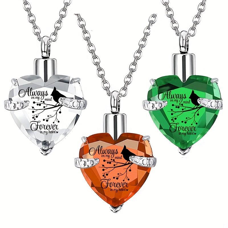 Heart Memorial Keepsake Pendant with Birthstone Crystals Cremation Jewelry