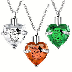 Heart Memorial Keepsake Pendant with Birthstone Crystals Cremation Jewelry