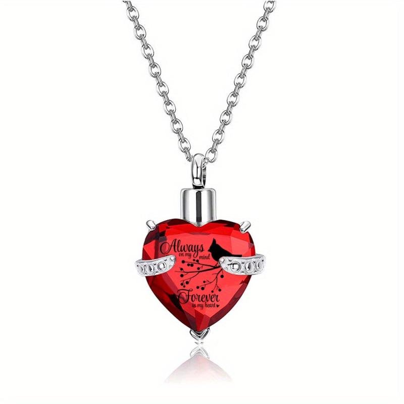 Heart Memorial Keepsake Pendant with Birthstone Crystals Cremation Jewelry