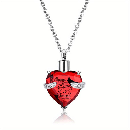 Heart Memorial Keepsake Pendant with Birthstone Crystals Cremation Jewelry