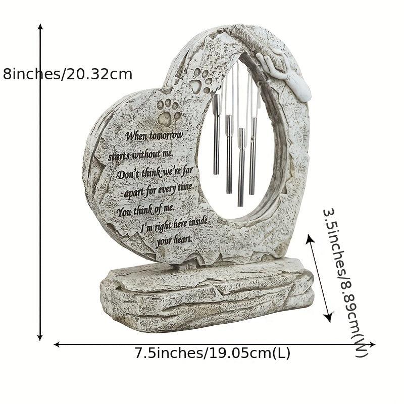 Heart Shaped Pet Memorial Stones with Wind Chimes for Garden