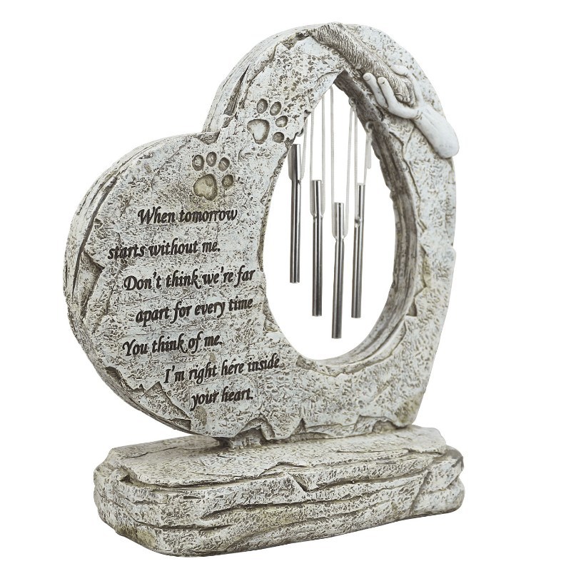 Heart Shaped Pet Memorial Stones with Wind Chimes for Garden
