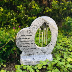 Heart Shaped Pet Memorial Stones with Wind Chimes for Garden