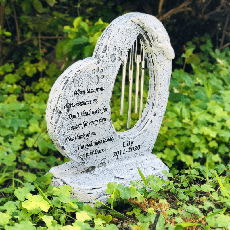 Heart Shaped Pet Memorial Stones with Wind Chimes for Garden