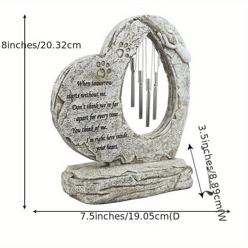 Heart Shaped Pet Memorial Stones with Wind Chimes for Garden