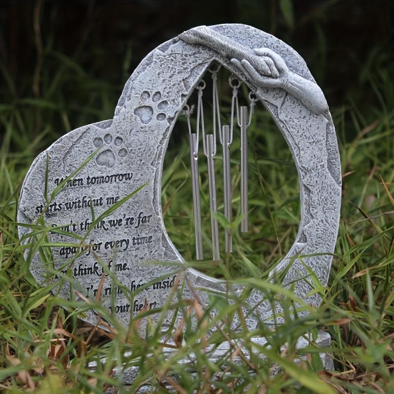 Pet Memorial Stones with Wind Chimes - Loving Tribute for Dog or Cat