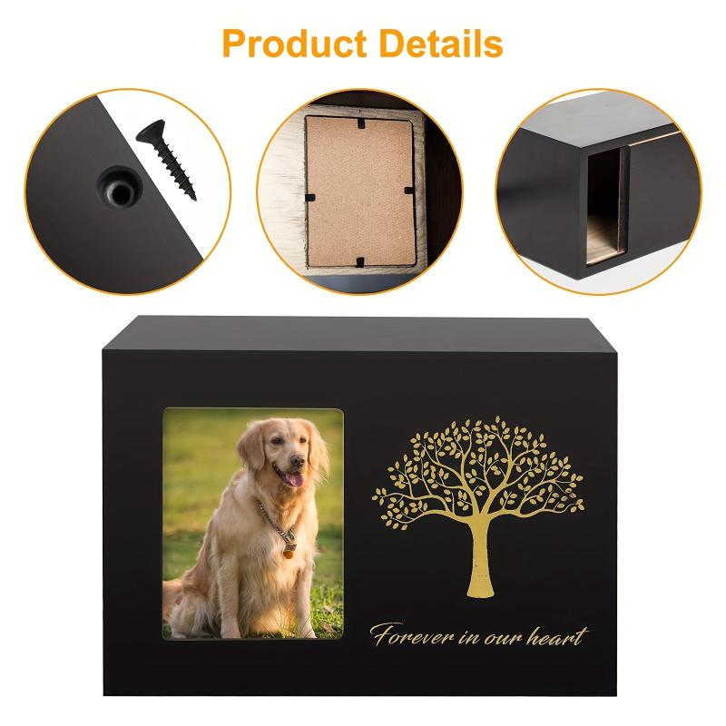 Wooden Pet Urn with Photo Frame, Memorialize Your Beloved Companion