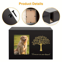 Wooden Pet Urn with Photo Frame, Memorialize Your Beloved Companion