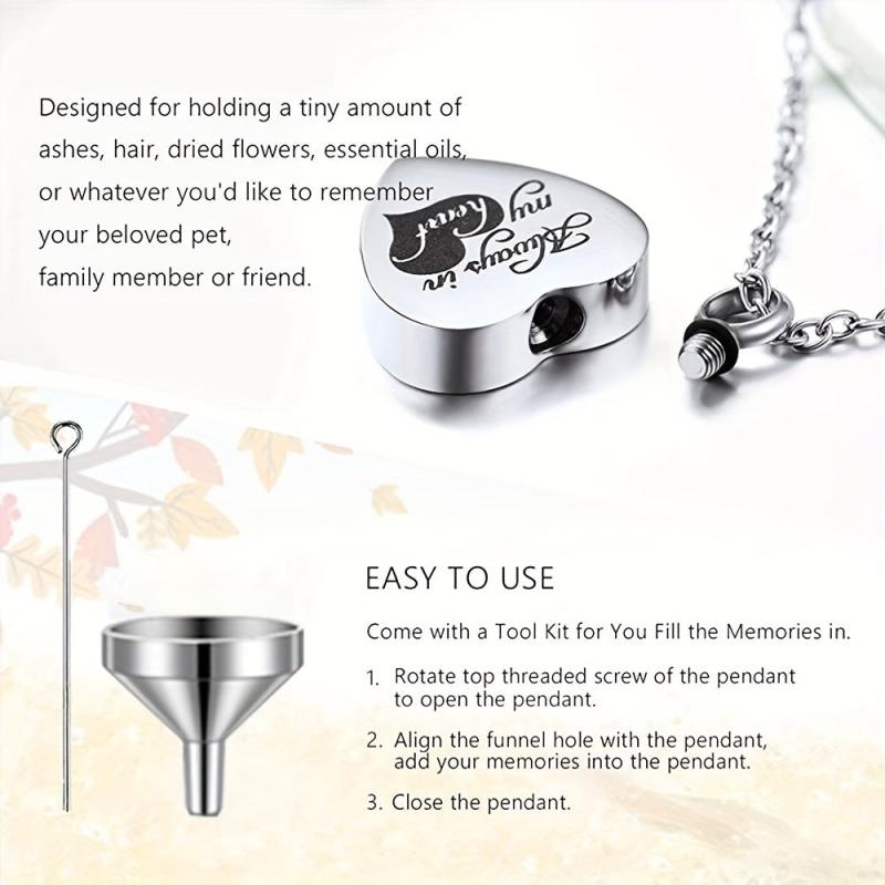 Always In My Heart Cremation Necklace with Heart Urn Pendant