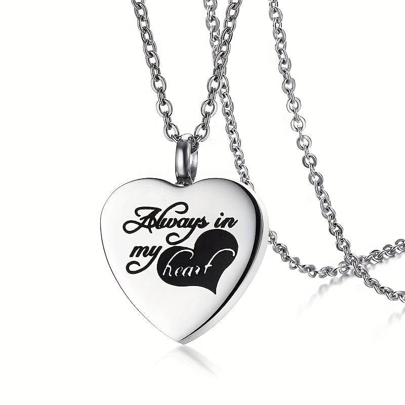 Always In My Heart Cremation Necklace with Heart Urn Pendant