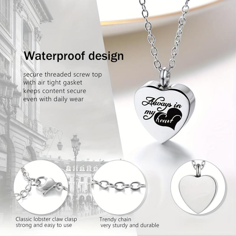 Always In My Heart Cremation Necklace with Heart Urn Pendant