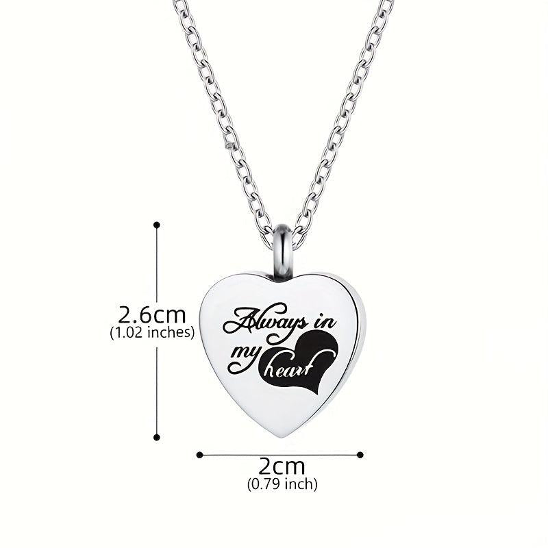 Always In My Heart Cremation Necklace with Heart Urn Pendant