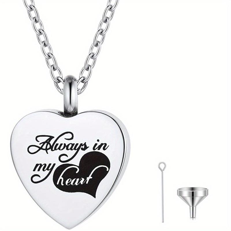 Always In My Heart Cremation Necklace with Heart Urn Pendant