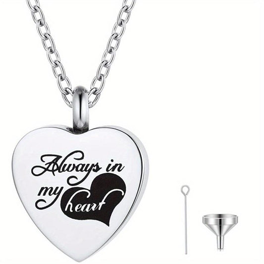 Always In My Heart Cremation Necklace with Heart Urn Pendant