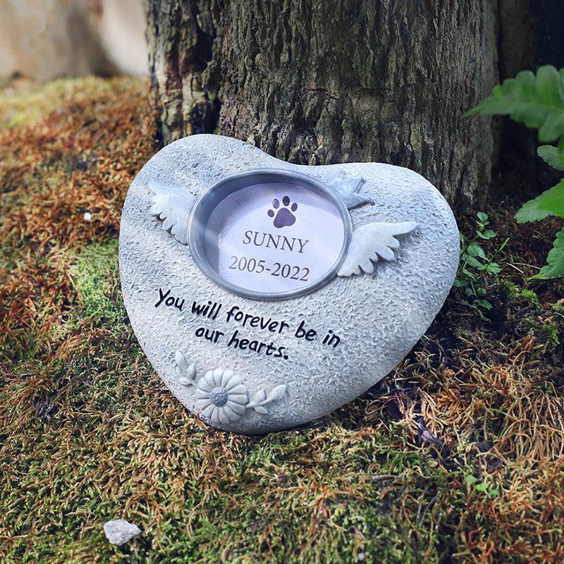 Resin Pet Headstone Dog Memorial Stone With Photo Frame