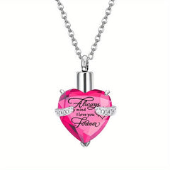 Heart Shaped Pet Ashes Necklace Stainless Steel Crystal Glass Keepsake Pendant
